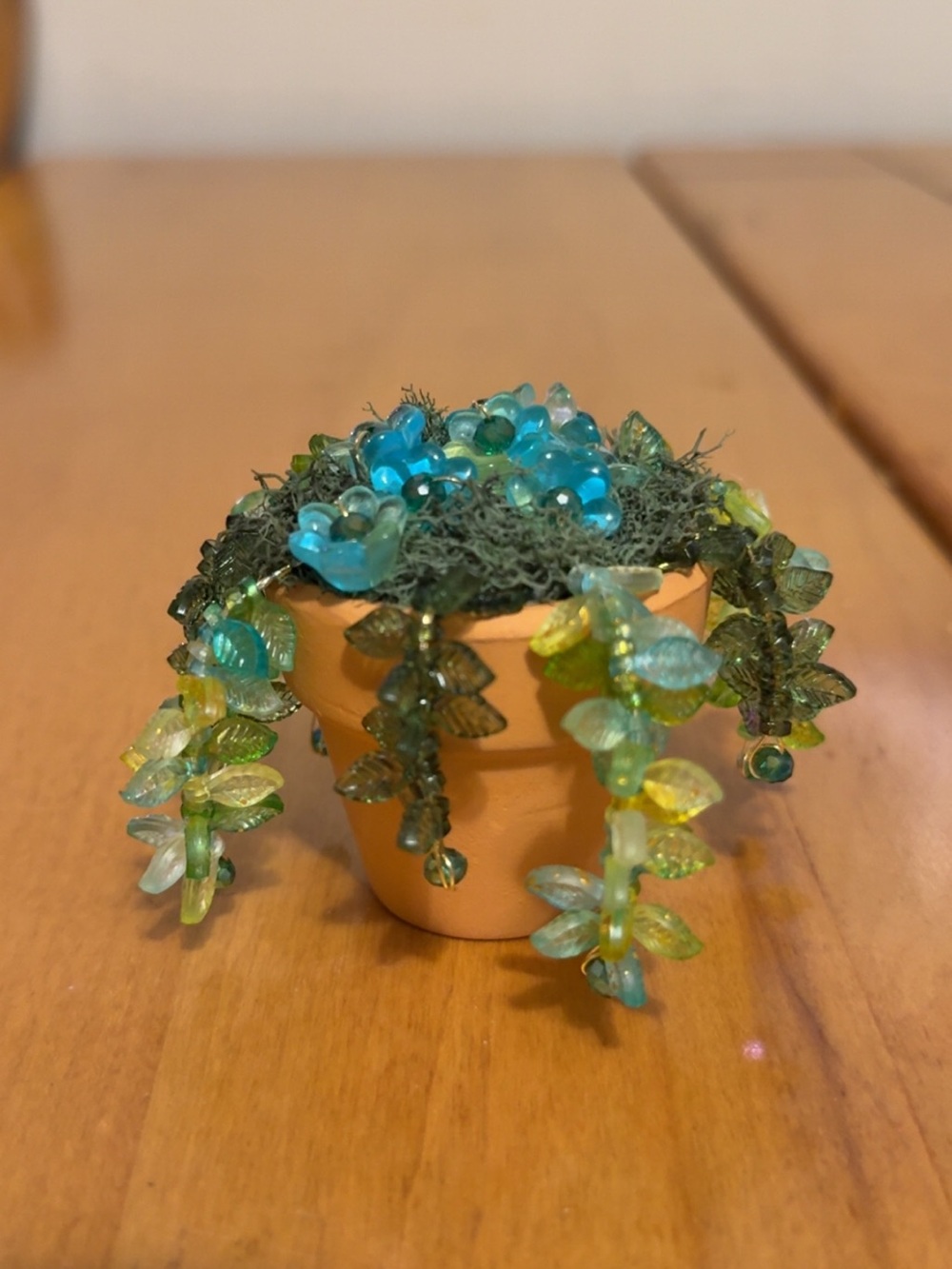 Beaded Succulent in Small Terracotta Pot - Green & Teal